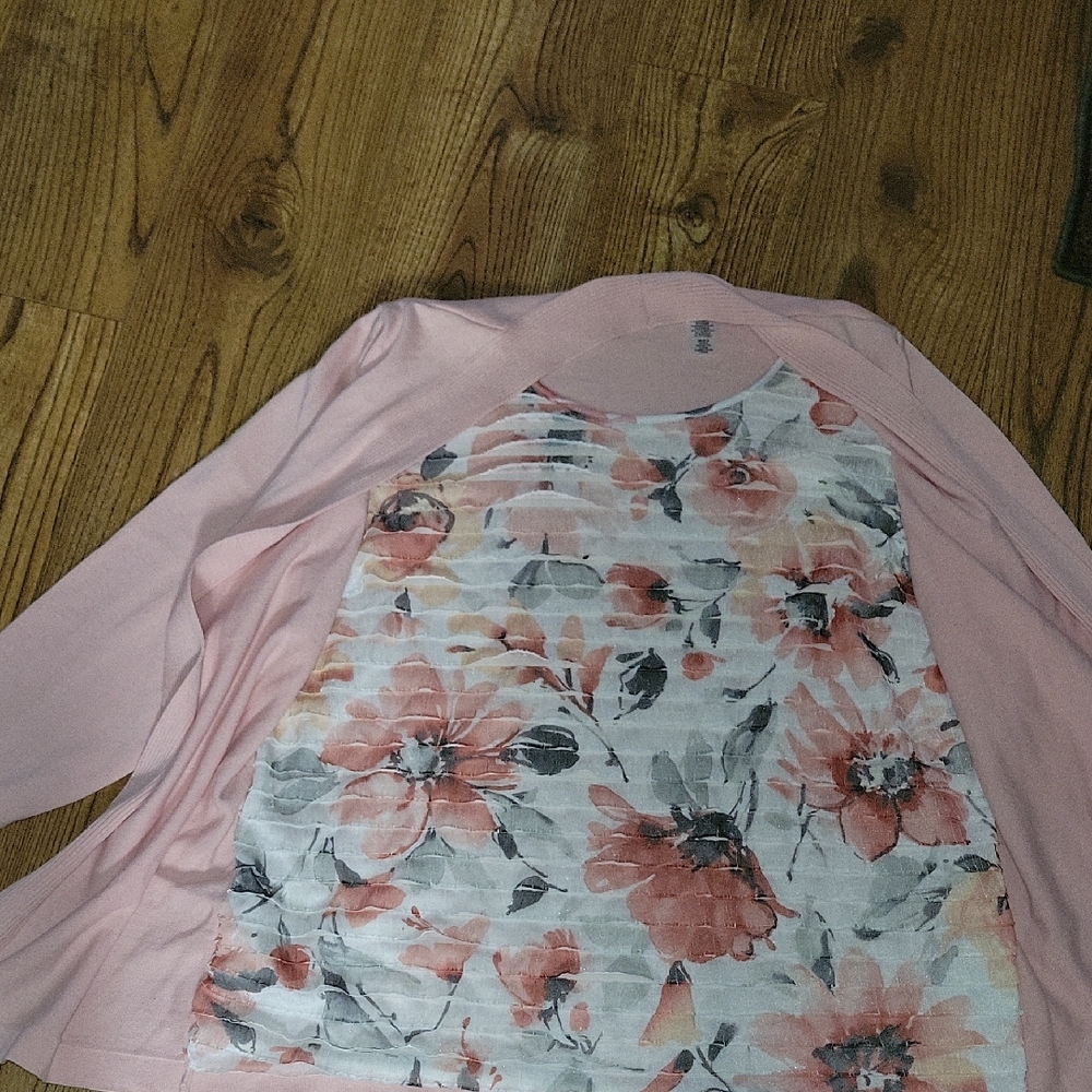 Alfred Dunner Pink Cardigan Style Built In TankTop - Picture 3 of 6